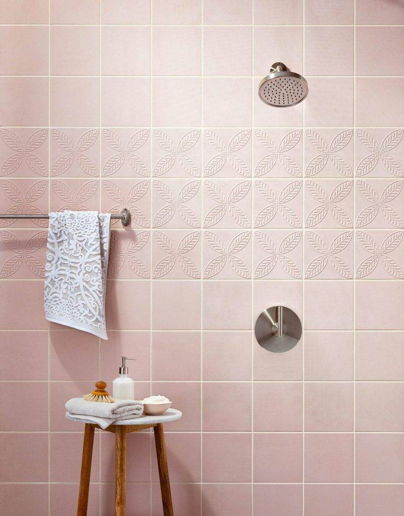 Blush pink shower wall