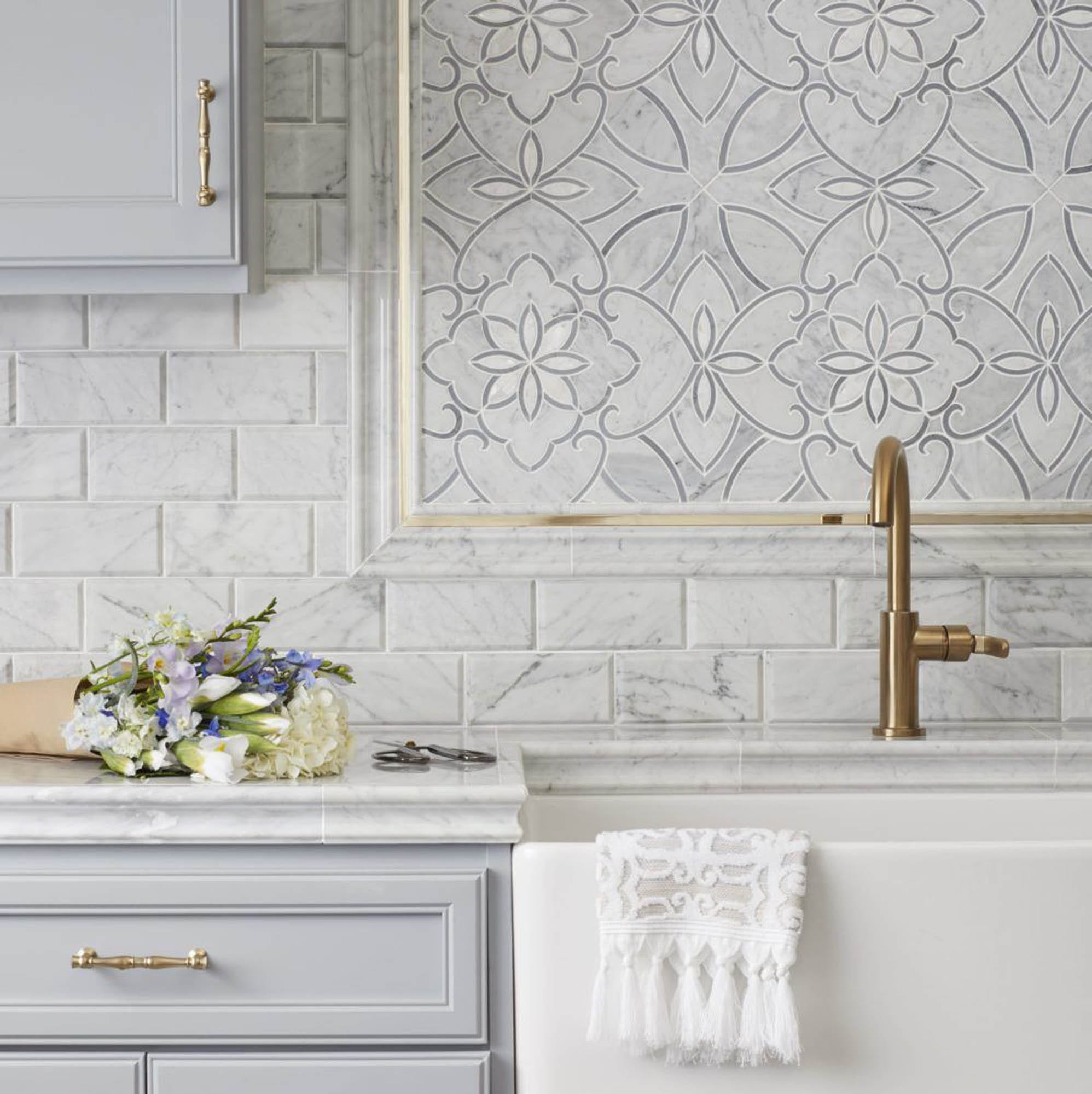 Subway tile with mosaic kitchen