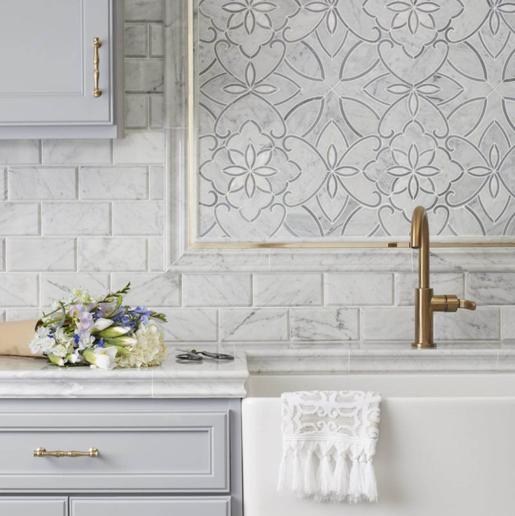 Subway tile with mosaic kitchen