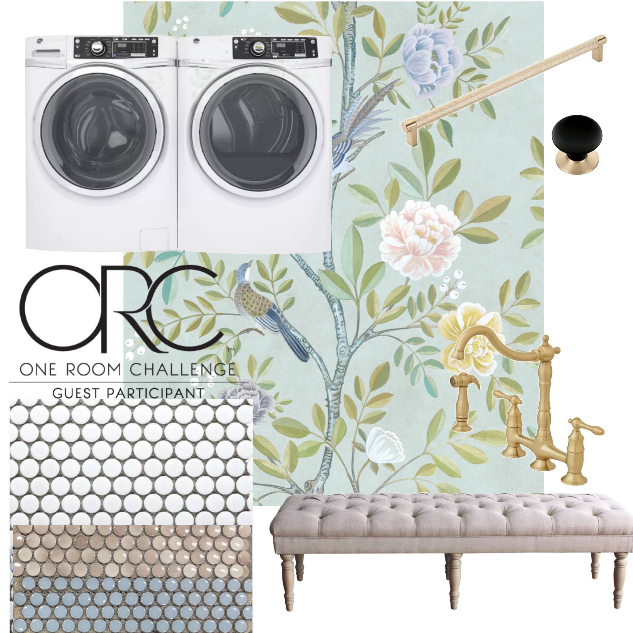 Blue Orchid Living One Room Challenge design mood board 
